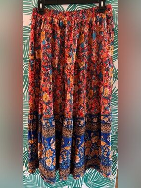 Bohemian Floral Tiered Maxi Skirt - Red & Blue Sz XL